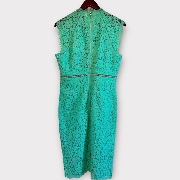 New Bardot Lace Mock Neck Sheath Dress Mint Green, Large/10 - Picture 4 of 8